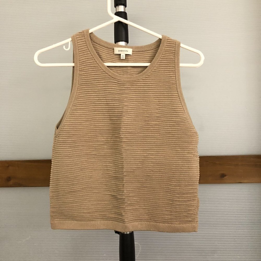 ARITZIA BABATON Alrik Beige Textural Knit Crewneck Light Crop Tank Top Sz XXS - Picture 2 of 7